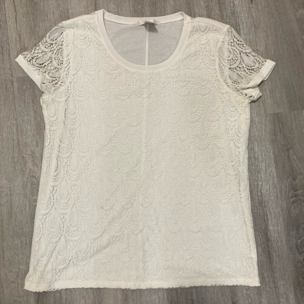 Lace White Short Sleeve Top Medium